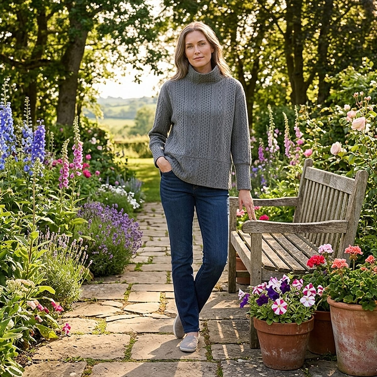 Closeout Christopher & Banks Charcoal Relaxed Restyled Cable Pattern Top - X image number 1