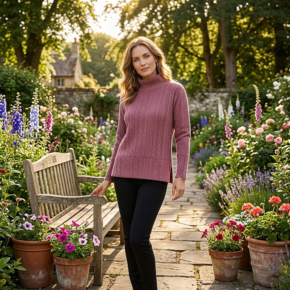 Closeout Christopher & Banks Rose Relaxed Restyled Cable Pattern Top - Small image number 1