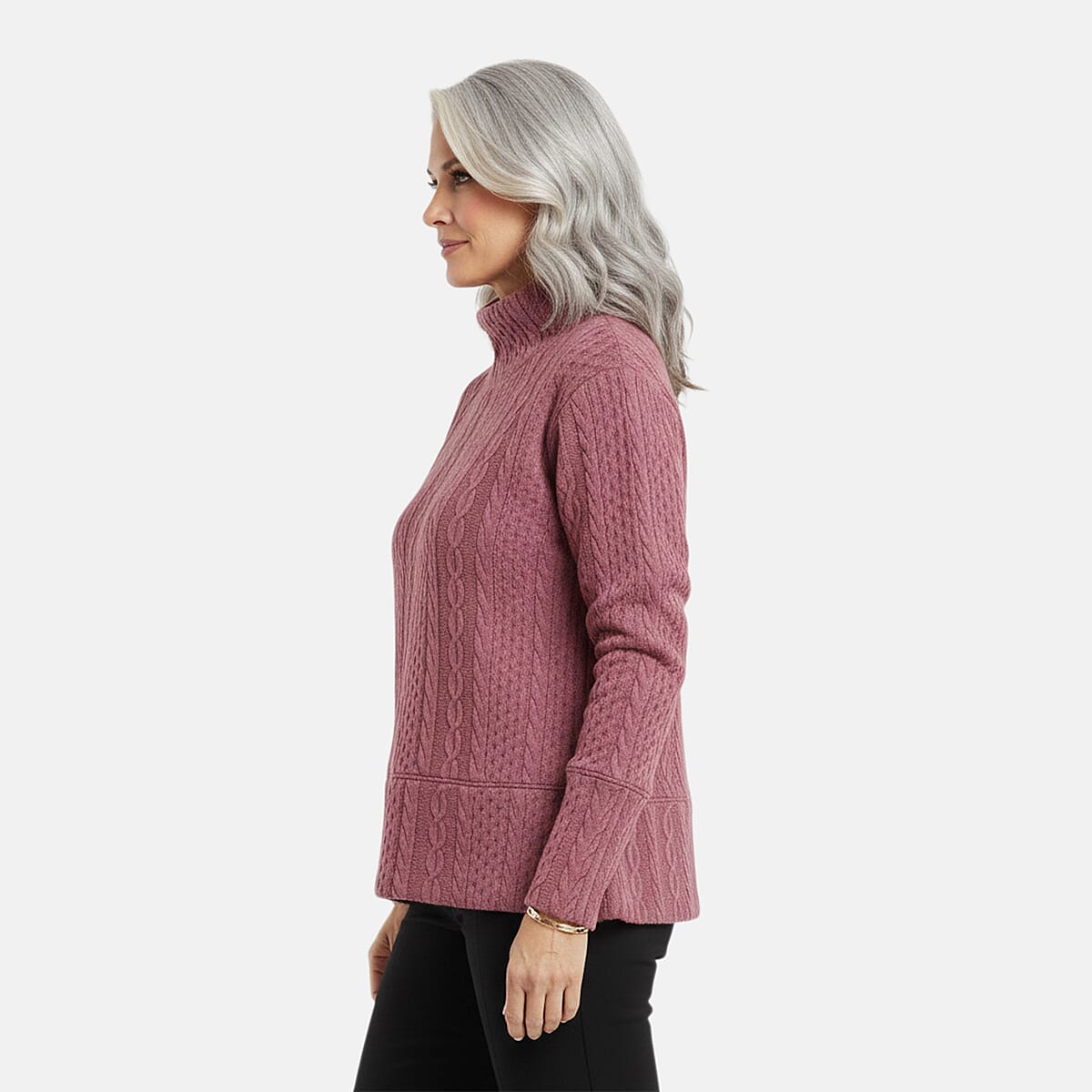 Closeout Christopher & Banks Rose Relaxed Restyled Cable Pattern Top - X image number 3