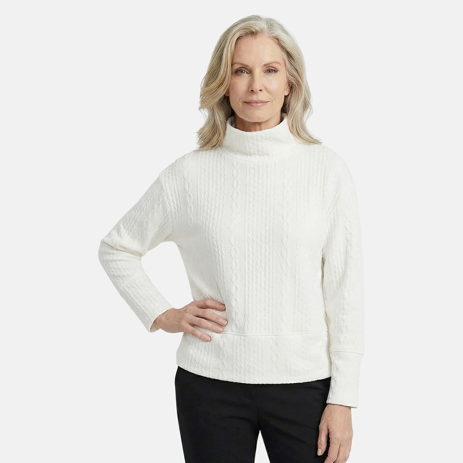 Closeout Christopher & Banks White Relaxed Restyled Cable Pattern Top - XL