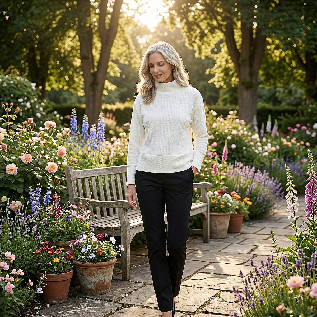 Closeout Christopher & Banks White Relaxed Restyled Cable Pattern Top - Petite small image number 1