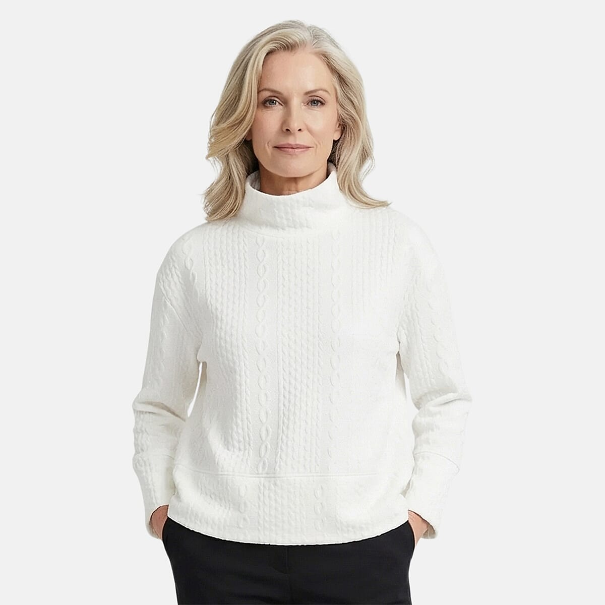 Closeout Christopher & Banks White Relaxed Restyled Cable Pattern Top - Petite XL image number 4