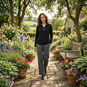 Closeout Christopher & Banks Black Relaxed Restyled Quarter Zip Mock Neck Top - Medium