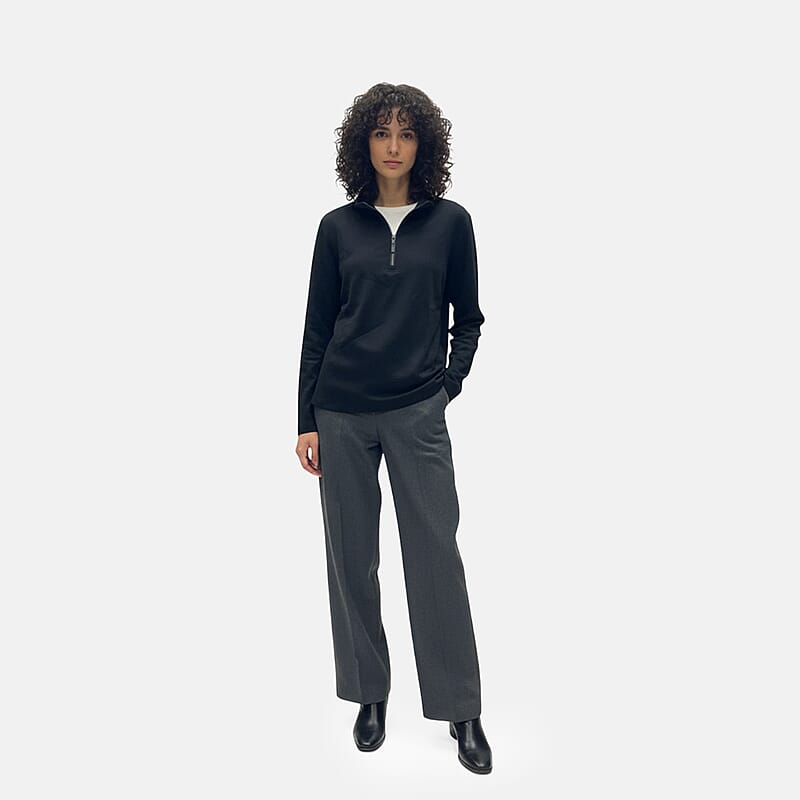 Closeout Christopher & Banks Black Relaxed Restyled Quarter Zip Mock Neck Top - XL