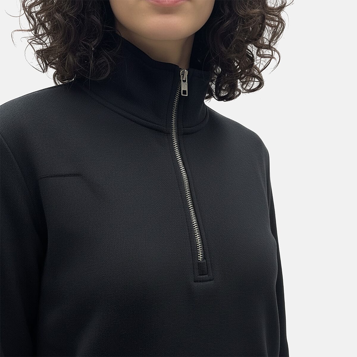 Closeout Christopher & Banks Black Relaxed Restyled Quarter Zip Mock Neck Top - 2X image number 3