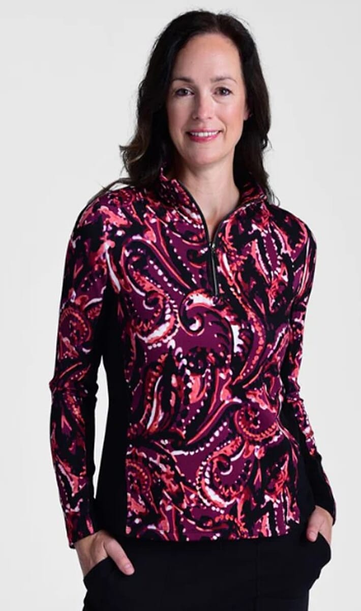 Closeout Christopher & Banks Purple Relaxed Restyled Quarter Zip Mock Neck Top - Large image number 0