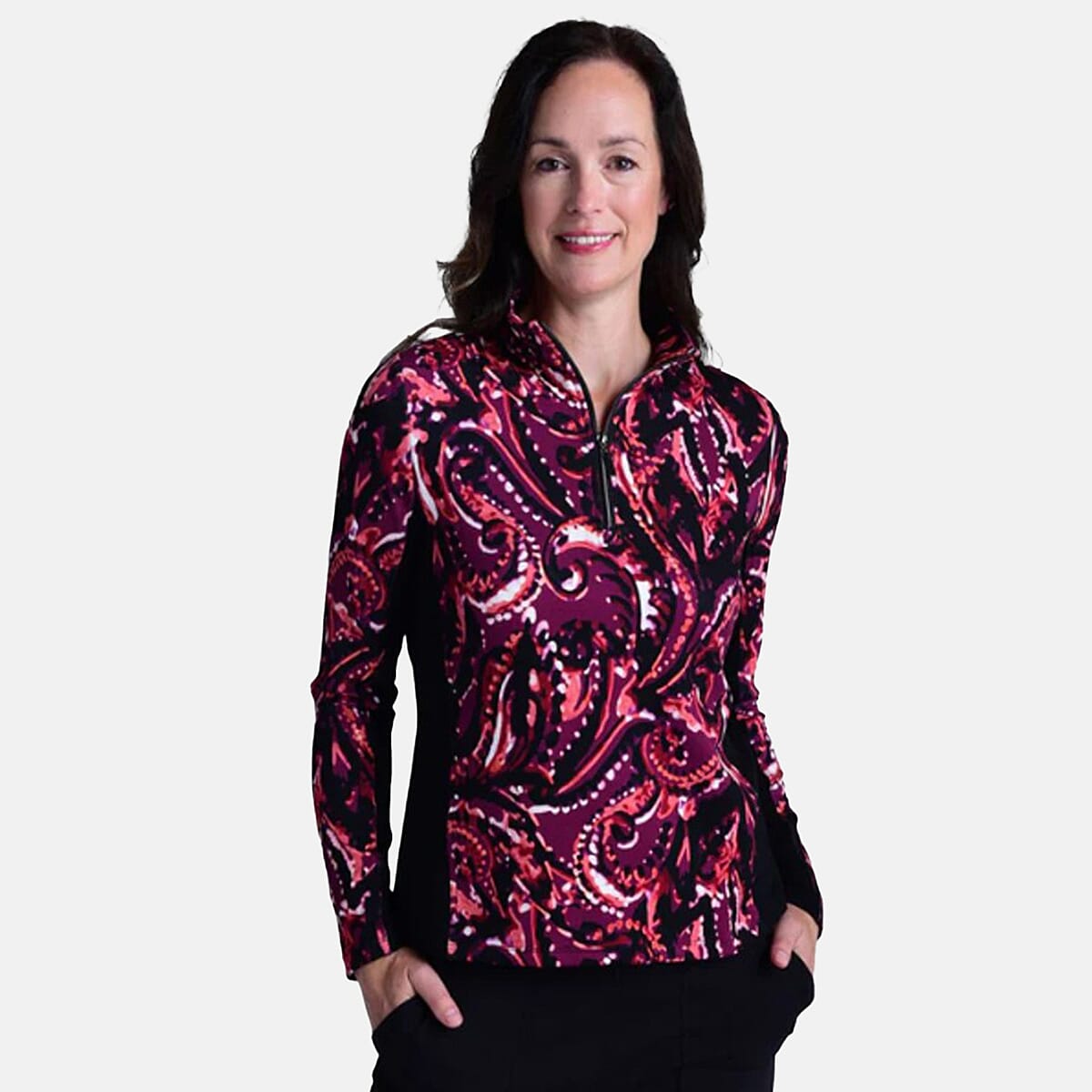 Closeout Christopher & Banks Purple Relaxed Restyled Quarter Zip Mock Neck Top - Petite XL image number 0