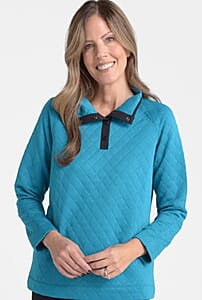 Closeout Christopher & Banks Blue Relaxed Restyled Quilted Mock Neck Top - 2X