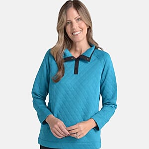Closeout Christopher & Banks Blue Relaxed Restyled Quilted Mock Neck Top - 3X