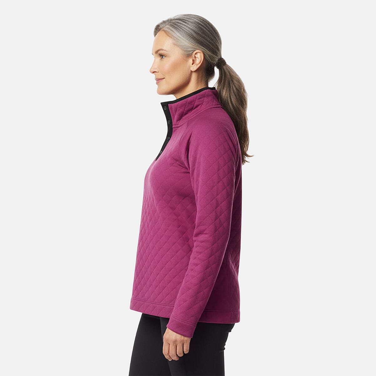 Closeout Christopher & Banks Purple Relaxed Restyled Quilted Mock Neck Top - Medium image number 3