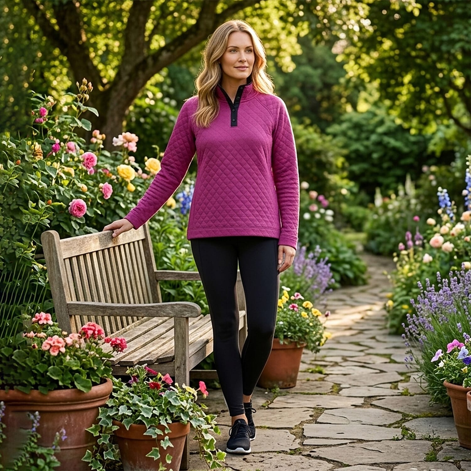 Closeout Christopher & Banks Purple Relaxed Restyled Quilted Mock Neck Top - 2X