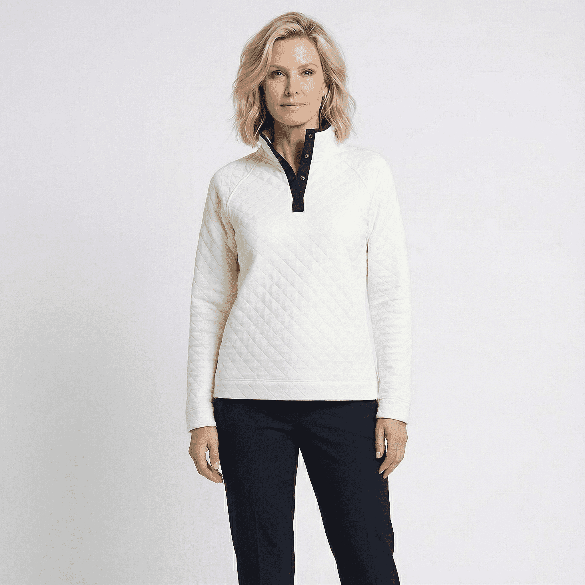 Closeout Christopher & Banks White Relaxed Restyled Quilted Mock Neck Top - 2X
