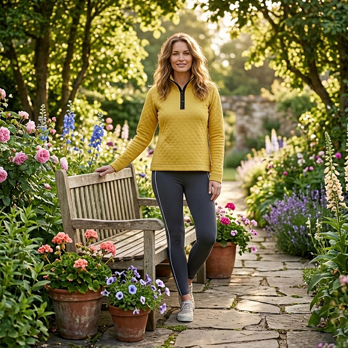 Closeout Christopher & Banks Yellow Relaxed Restyled Quilted Mock Neck Top - X image number 1