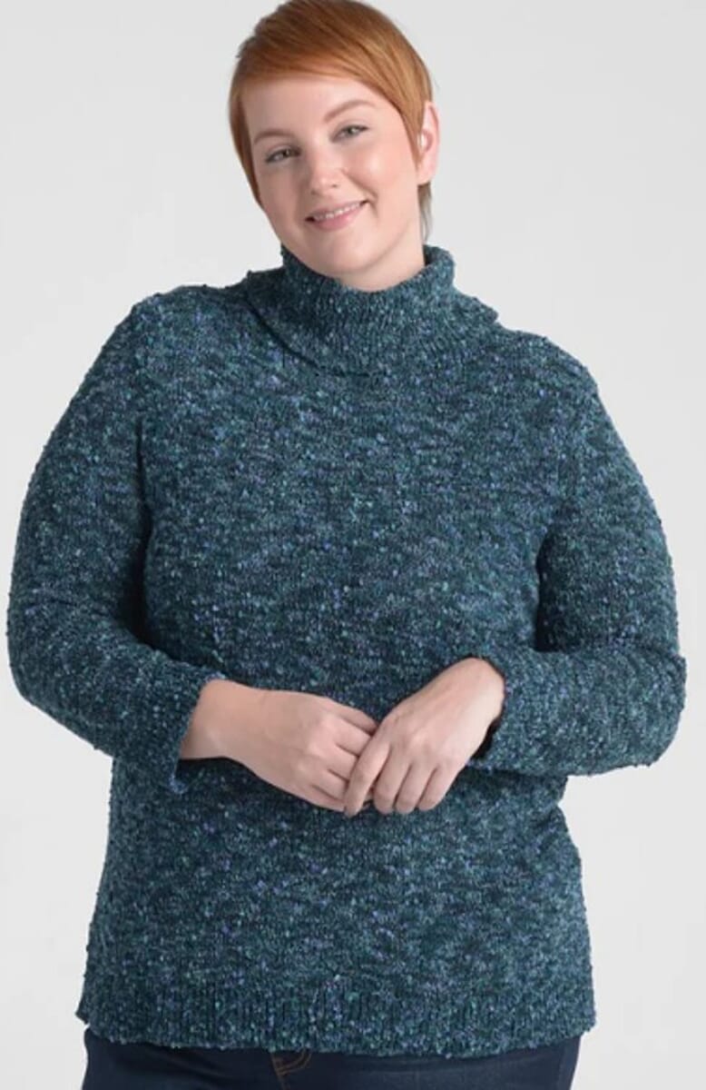 Closeout Christopher & Banks Teal Speckled Turtleneck Sweater - 1X image number 0