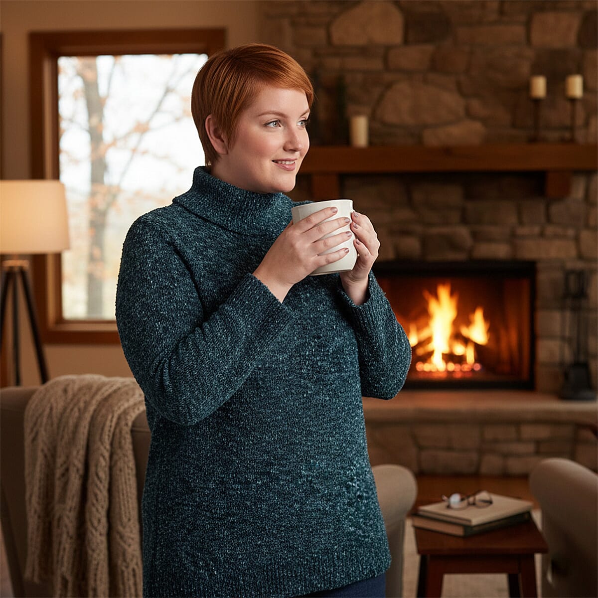 Closeout Christopher & Banks Teal Speckled Turtleneck Sweater - 1X image number 1