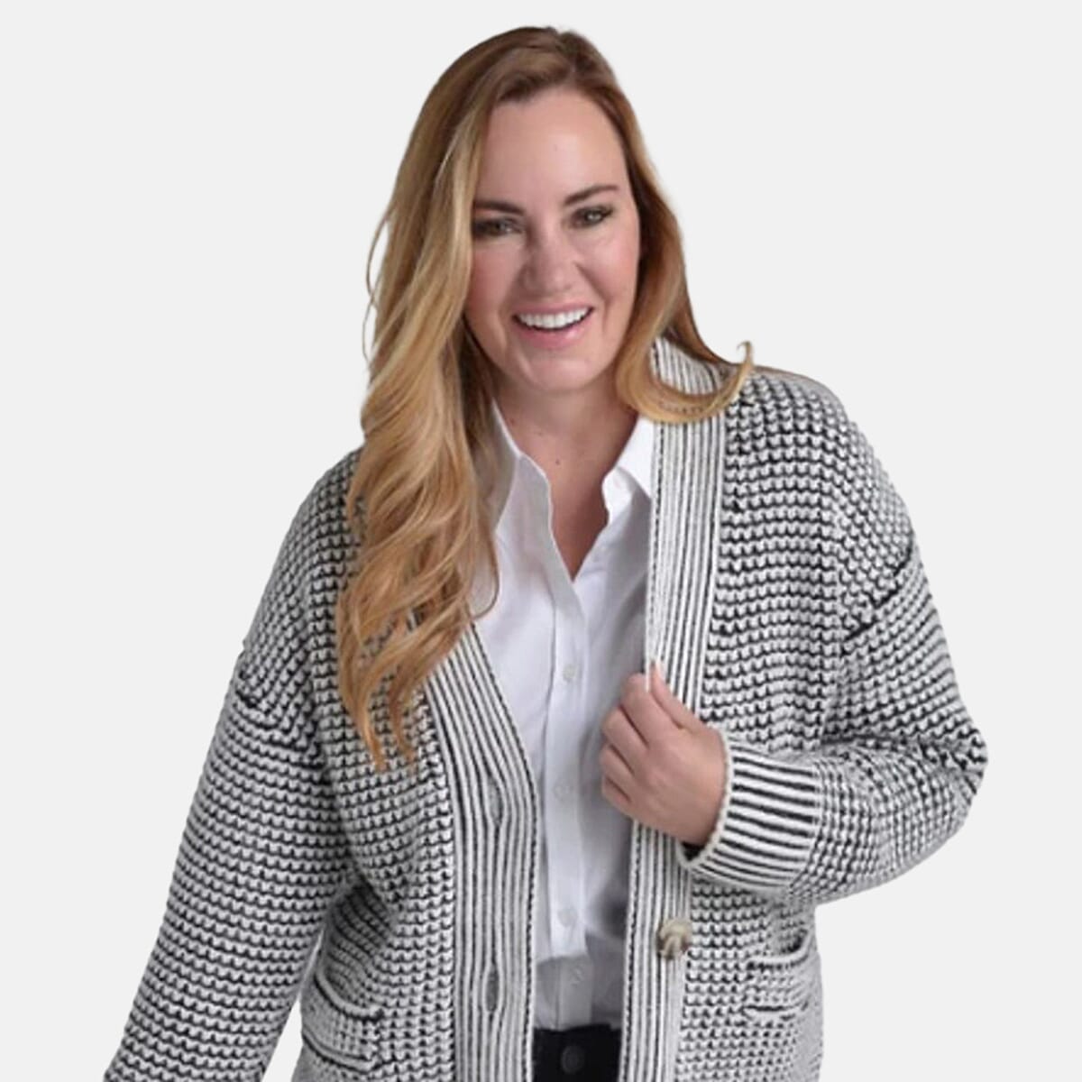 Closeout Christopher & Banks Black Textured Button Front Cardigan - 1X