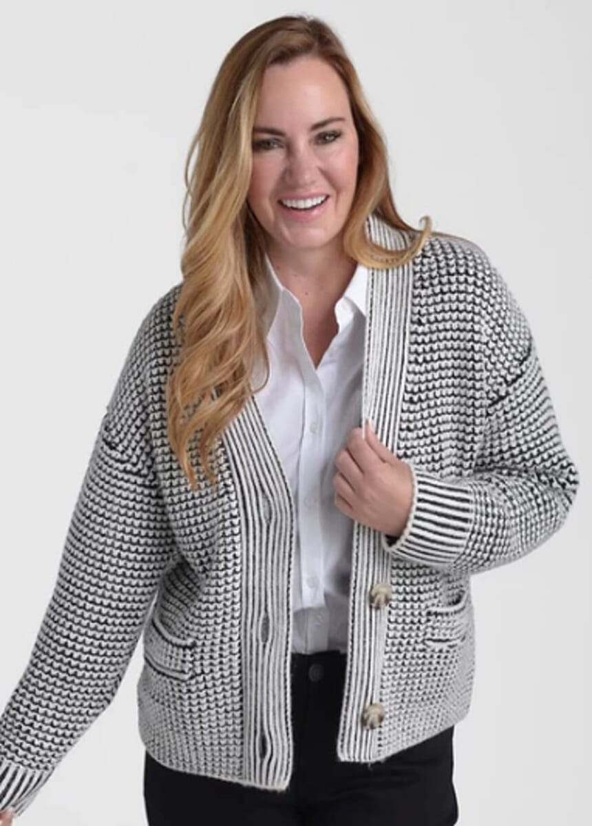 Closeout Christopher & Banks Black Textured Button Front Cardigan - 1X image number 0