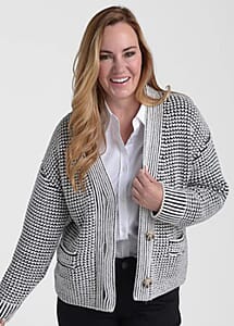 Closeout Christopher & Banks Black Textured Button Front Cardigan - 1X