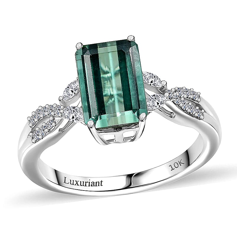 AAA Mint Tourmaline and Luxuriant Lab Grown Diamond E-F VS 2.65 ctw Ring in 10K White Gold (Size 12.0)
