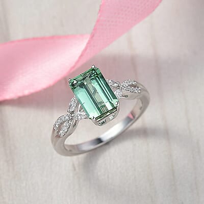 AAA Mint Tourmaline and Luxuriant Lab Grown Diamond E-F VS 2.65 ctw Ring in 10K White Gold (Size 5.0)