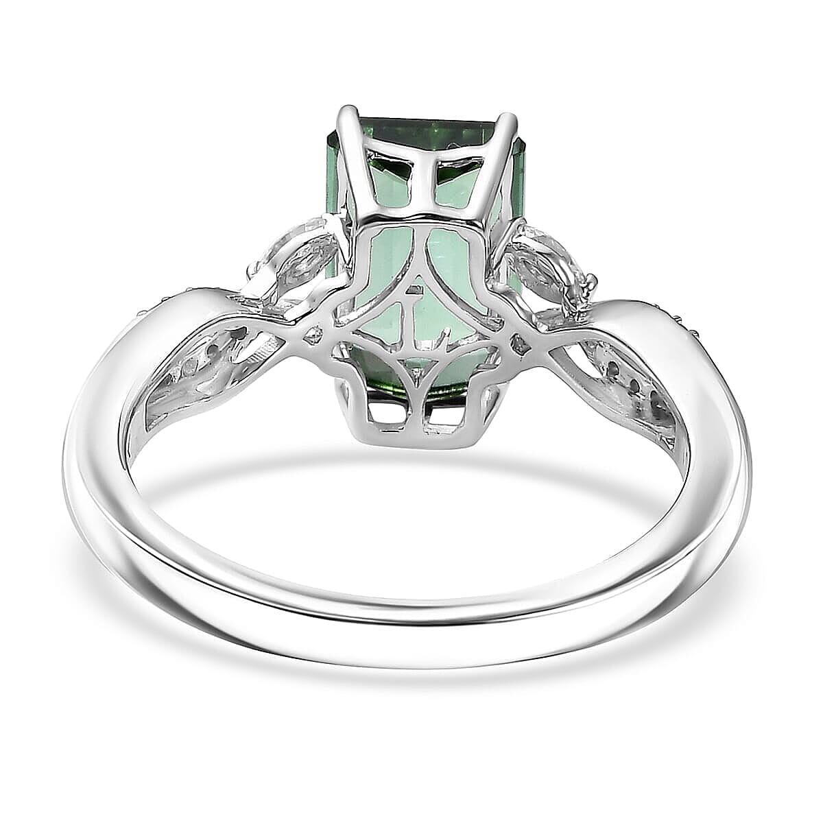 AAA Mint Tourmaline and Luxuriant Lab Grown Diamond E-F VS 2.65 ctw Ring in 10K White Gold (Size 6.0) image number 4