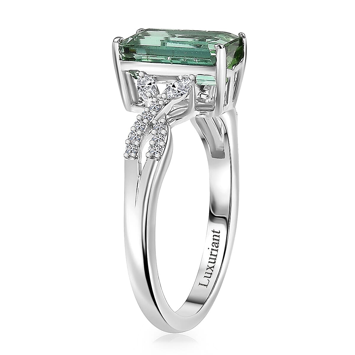 AAA Mint Tourmaline and Luxuriant Lab Grown Diamond E-F VS 2.65 ctw Ring in 10K White Gold (Size 6.5) image number 3