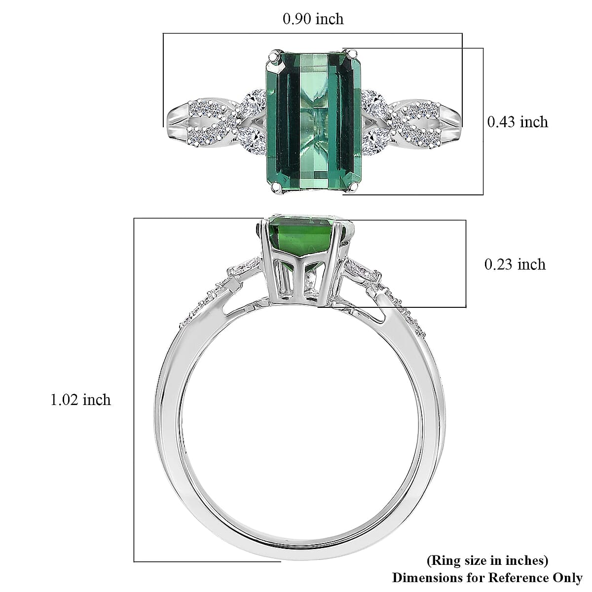 AAA Mint Tourmaline and Luxuriant Lab Grown Diamond E-F VS 2.65 ctw Ring in 10K White Gold (Size 6.5) image number 5