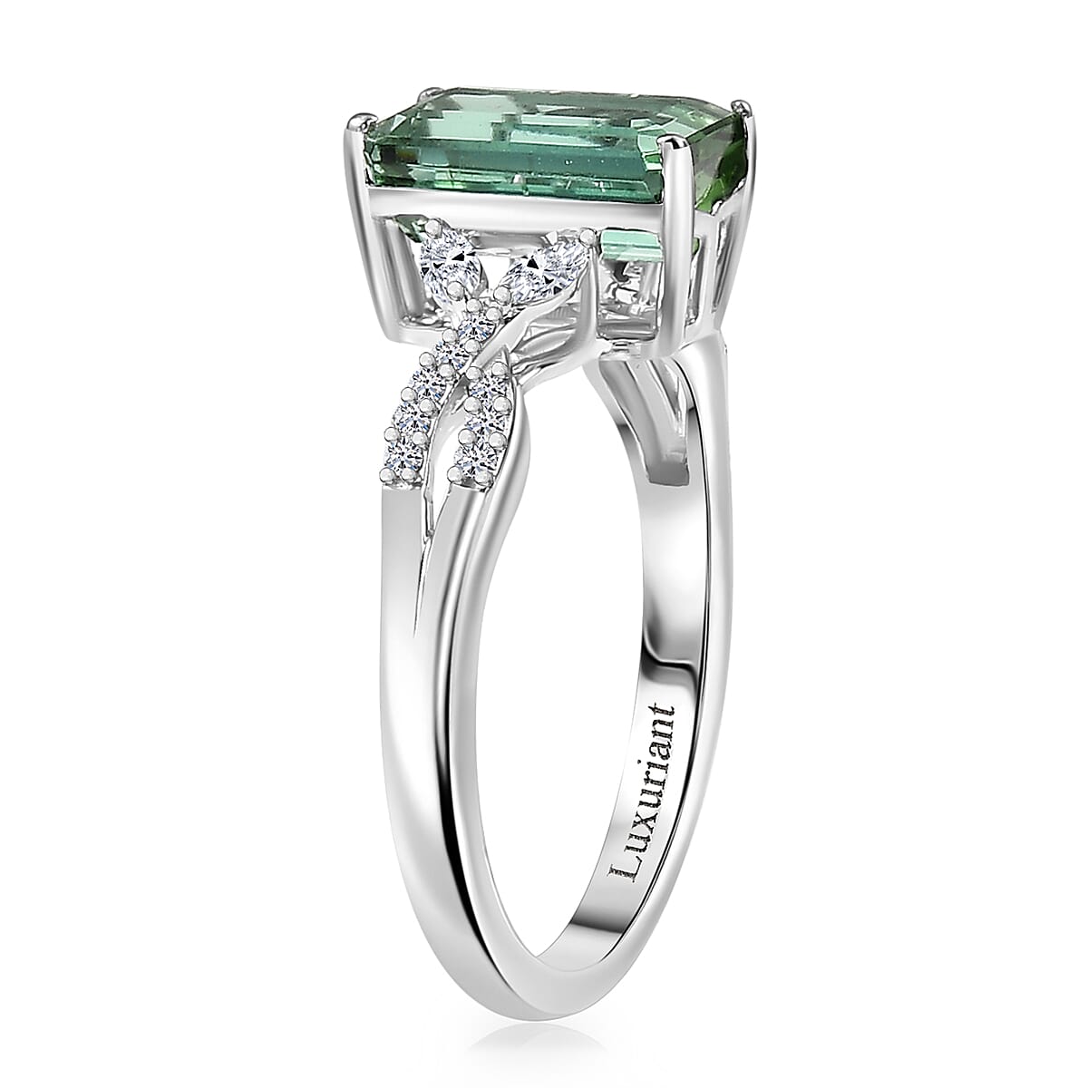 AAA Mint Tourmaline and Luxuriant Lab Grown Diamond E-F VS 2.65 ctw Ring in 10K White Gold (Size 7.0) image number 3