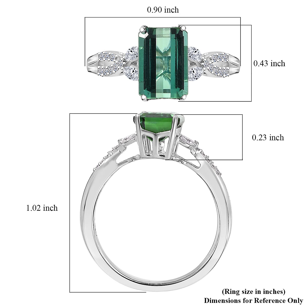 AAA Mint Tourmaline and Luxuriant Lab Grown Diamond E-F VS 2.65 ctw Ring in 10K White Gold (Size 7.0) image number 5
