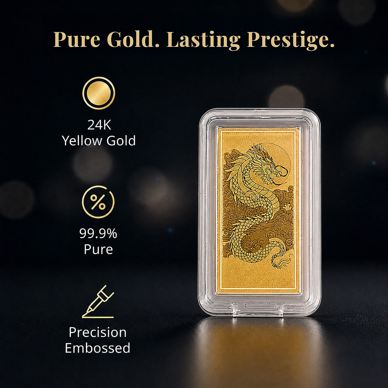24K Yellow Gold Dragon Emboss Bar (10x20x0.23mm) 1gram