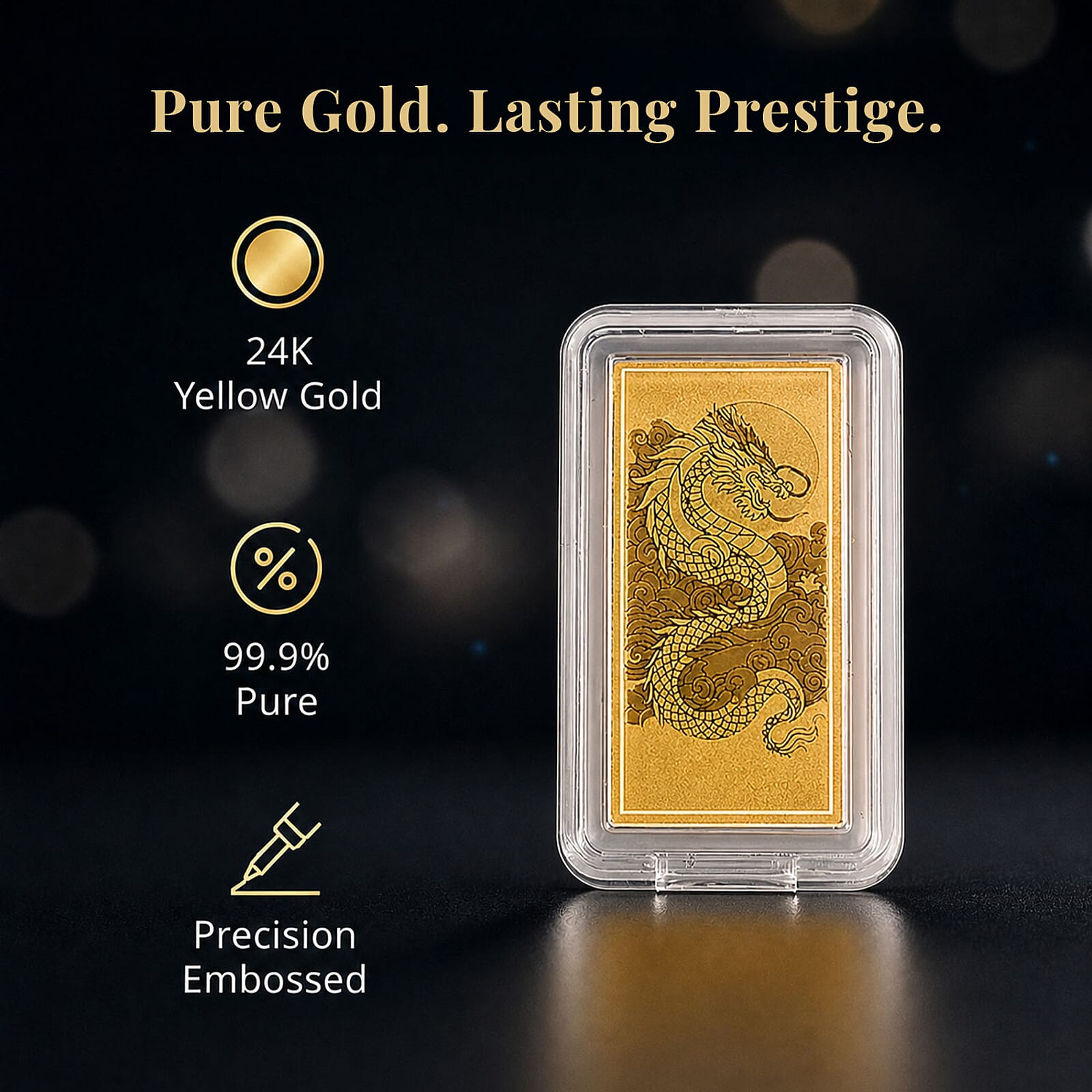 24K Yellow Gold Dragon Emboss Bar (10x20x0.23mm) 1gram