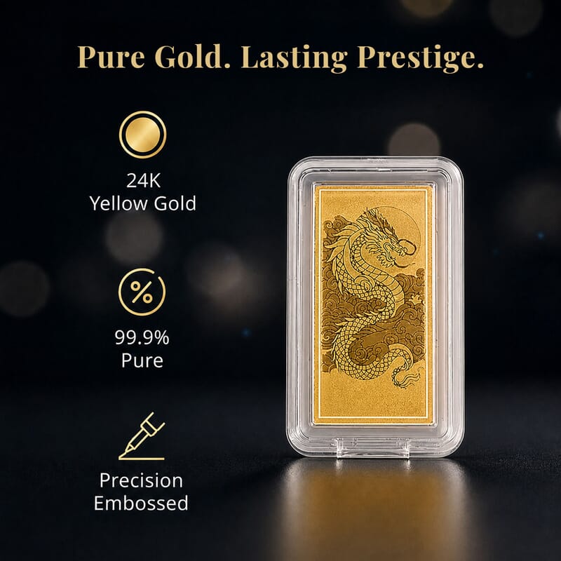 24K Yellow Gold Dragon Emboss Bar (10x20x0.23mm) 1gram
