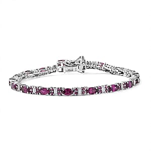 D'Joy Radiant Ember Garnet and Moissanite 6.50 ctw Eternal Line Radiance Bracelet in Rhodium Over Sterling Silver (6.50 In)
