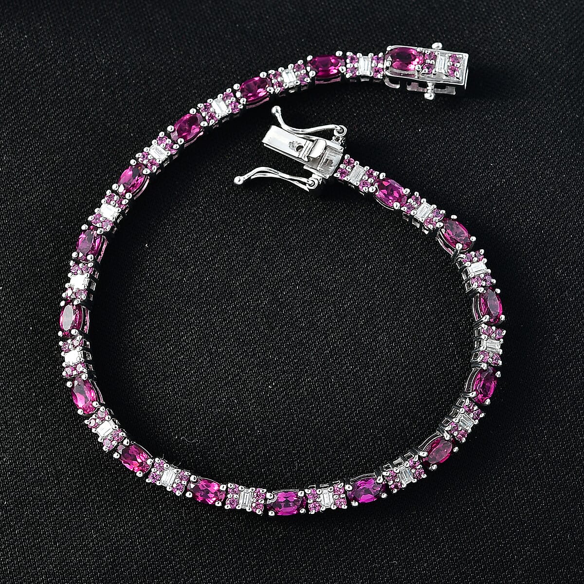 D'Joy Radiant Ember Garnet and Moissanite 6.50 ctw Bracelet in Rhodium Over Sterling Silver (6.50 In) image number 1