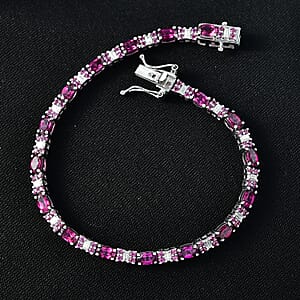 D'Joy Radiant Ember Garnet and Moissanite 6.50 ctw Eternal Line Radiance Bracelet in Rhodium Over Sterling Silver (6.50 In)