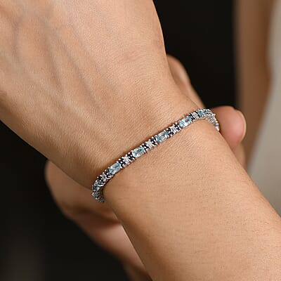 D'Joy Cambodian Blue Zircon and Multi Gemstone 7.40 ctw Eternal Line Radiance Bracelet in Rhodium Over Sterling Silver (6.50 In)