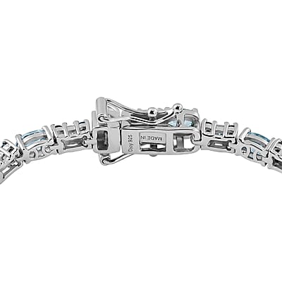 D'Joy Cambodian Blue Zircon and Multi Gemstone 7.40 ctw Eternal Line Radiance Bracelet in Rhodium Over Sterling Silver (6.50 In)
