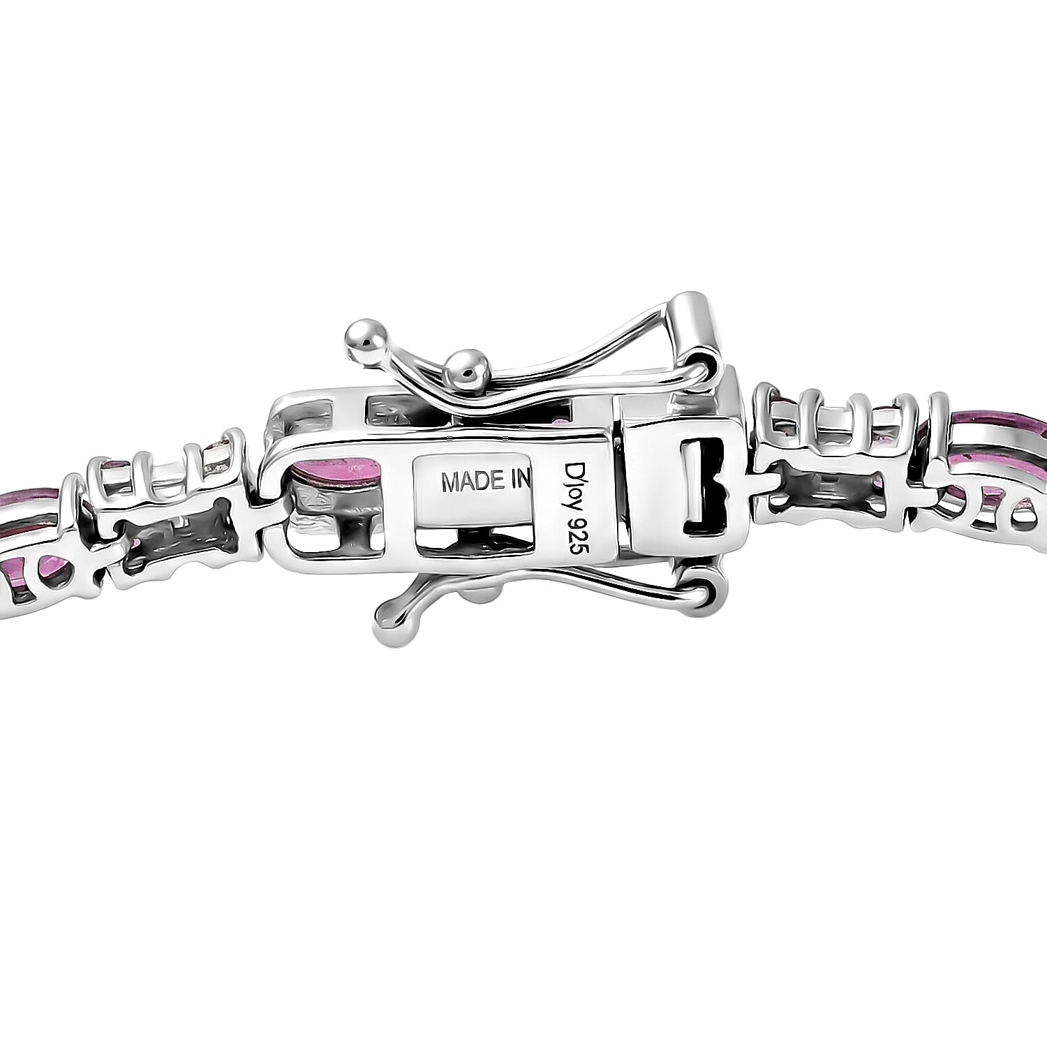 D'Joy Radiant Ember Garnet and Moissanite 7.35 ctw Eternal Line Radiance Bracelet in Rhodium Over Sterling Silver (7.25 In)