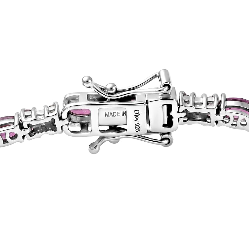 D'Joy Radiant Ember Garnet and Moissanite 7.35 ctw Eternal Line Radiance Bracelet in Rhodium Over Sterling Silver (7.25 In)