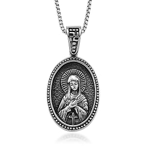 Sacred Figure Engraved Oval Pendant Necklace (23.5 Inches) in Stainless Steel
