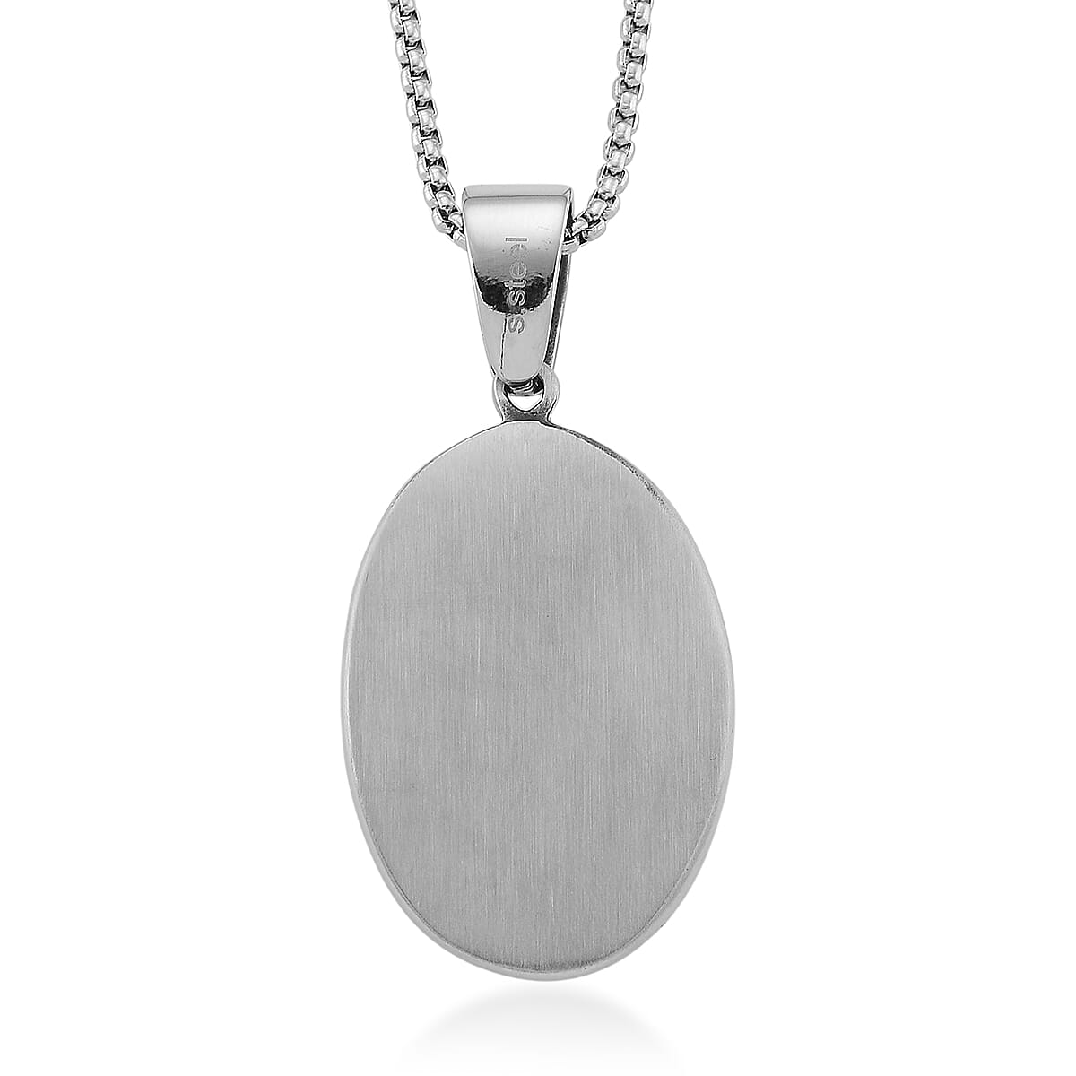 Sacred Figure Engraved Oval Pendant Necklace (23.5 Inches) in Stainless Steel image number 4