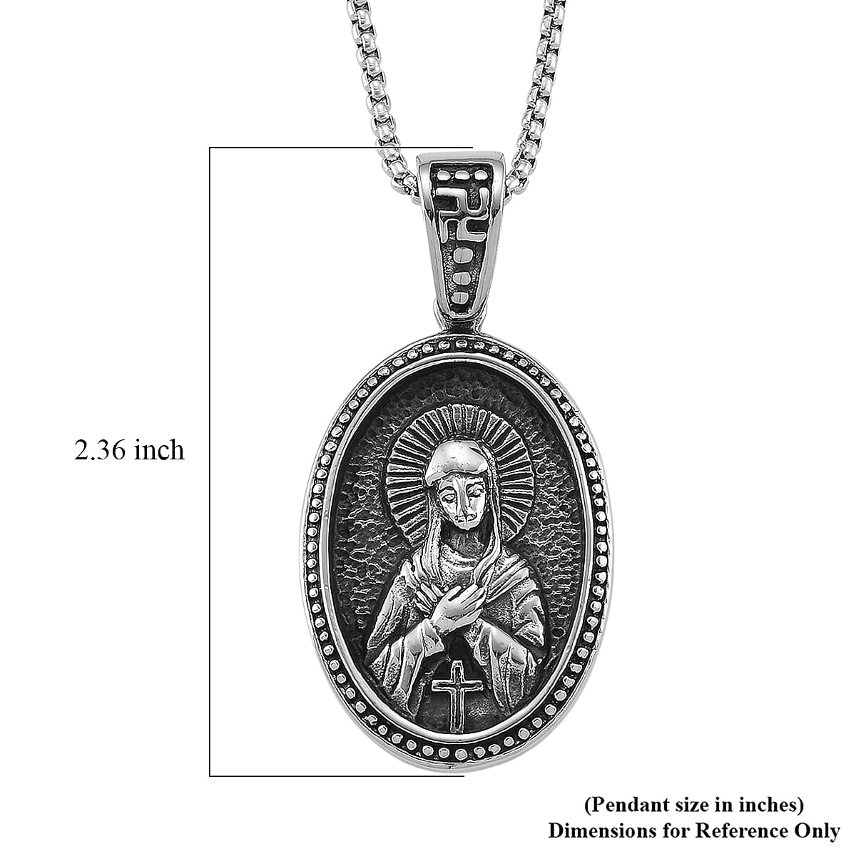 Sacred Figure Engraved Oval Pendant Necklace (23.5 Inches) in Stainless Steel image number 6