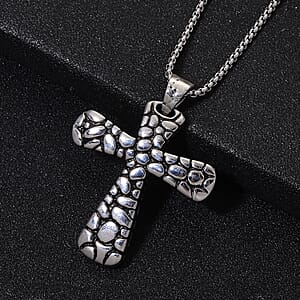 Pebble Surface Cross Pendant Necklace in Stainless Steel 23.5 Inches