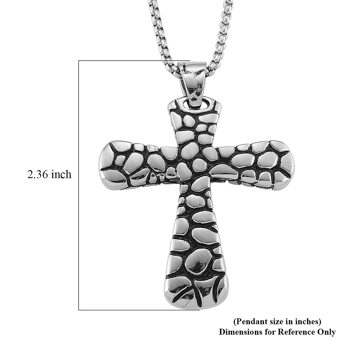 Pebble Surface Cross Pendant Necklace in Stainless Steel 23.5 Inches image number 5