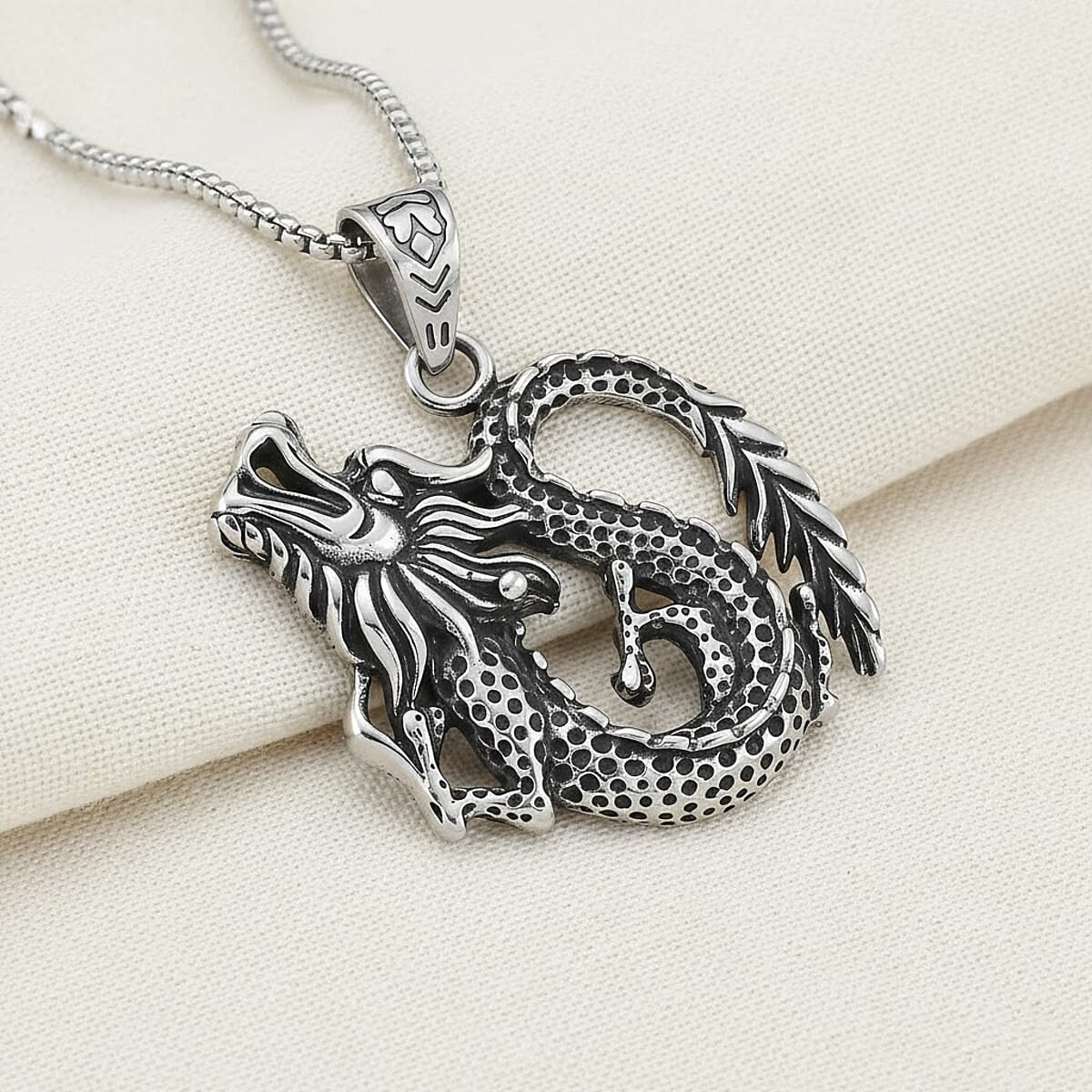 Dragon Pendant Necklace in Stainless Steel 23.5 Inches image number 1