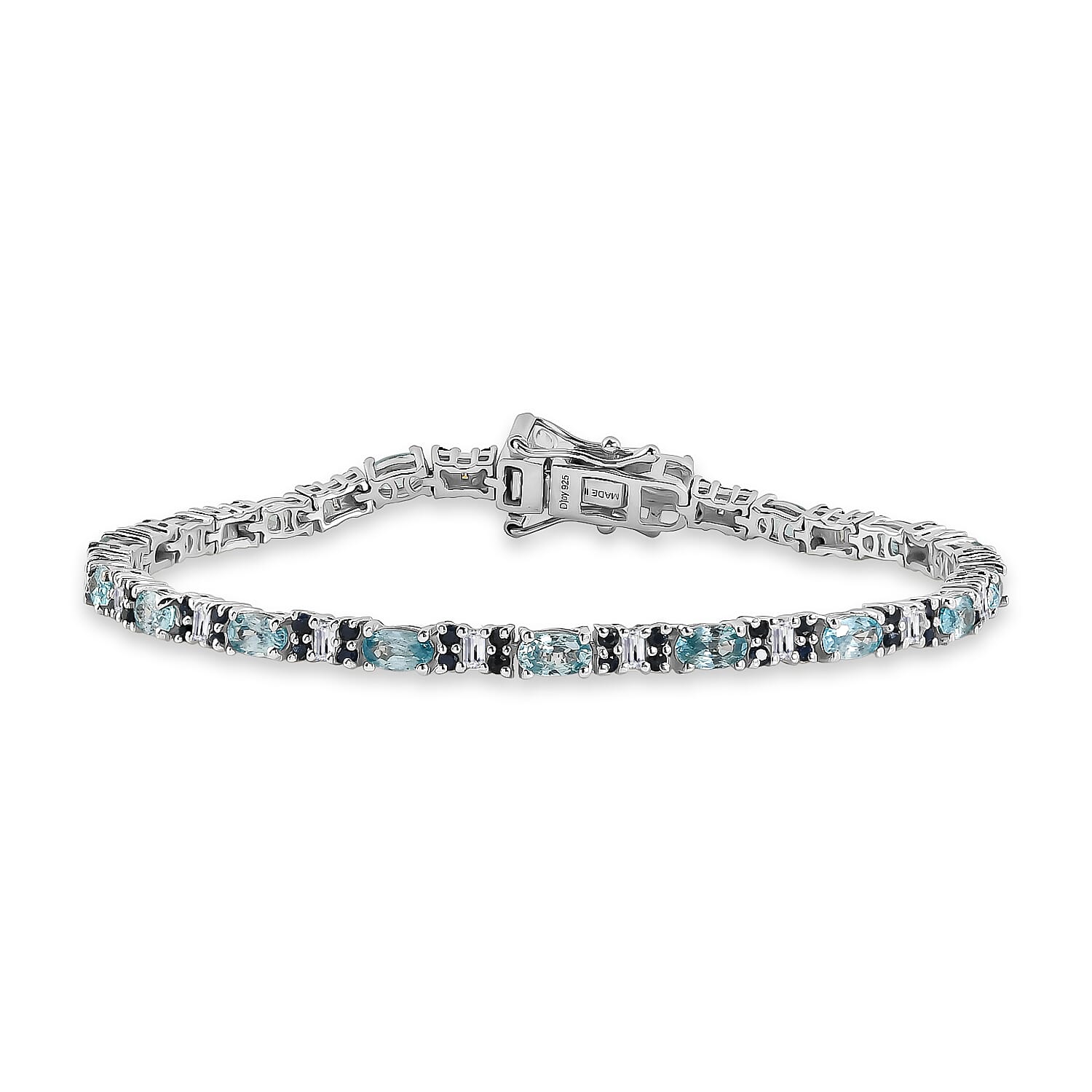 D'Joy Cambodian Blue Zircon and Multi Gemstone 8.00 ctw Eternal Line Radiance Bracelet in Rhodium Over Sterling Silver (7.25 In)