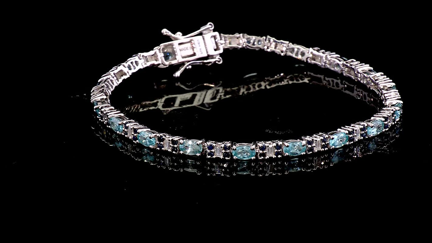 D'Joy Radiant Ember Garnet and Moissanite 6.50 ctw Bracelet in Rhodium Over Sterling Silver (6.50 In)
