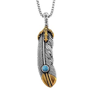 Blue Howlite 0.30 ctw Feather Necklace in ION Plated YG and Stainless Steel 23.5 Inches