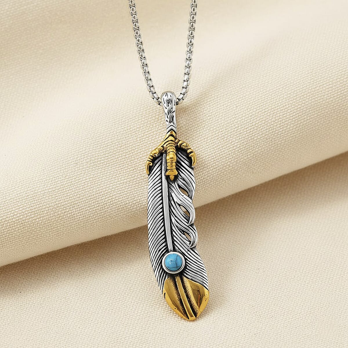 Blue Howlite 0.30 ctw Feather Necklace in ION Plated YG and Stainless Steel 23.5 Inches image number 1