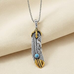 Blue Howlite 0.30 ctw Feather Necklace in ION Plated YG and Stainless Steel 23.5 Inches